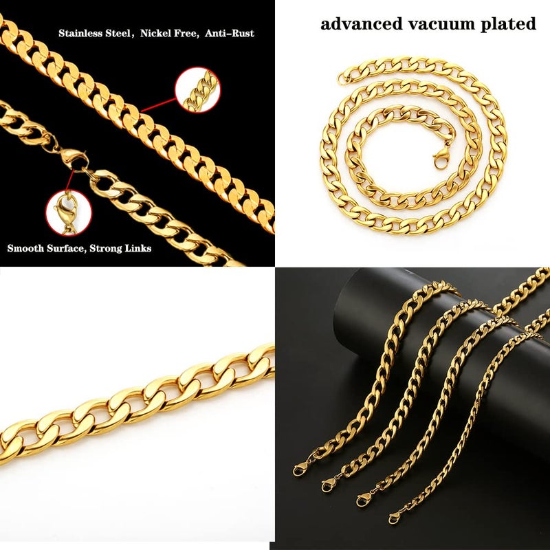 Sanglarst Gold Chain Necklace, 22 Inch Golden Ultra Luxury Looking Feeling Real Solid 14K Gold plated Curb Fake Neck Chain for Party Dancing (Gold 1CM) - Image 2